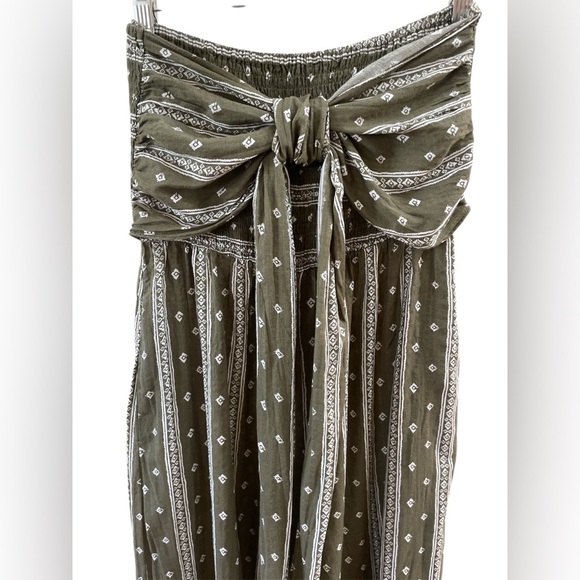 Lulus Raine Olive Green Print Strapless Jumpsuit Wide Leg Small Boho - Picture 4 of 8